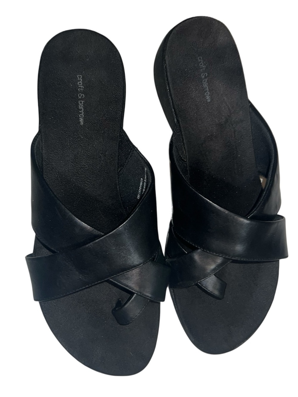 Croft & Barrow Women's Black Leather Crisscross Slide Sandals Flip Flops Slides